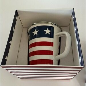 Golden Rabbit Stars & Stripes Enamelware 16 OZ Latte Mug Coffee Cup July 4th USA